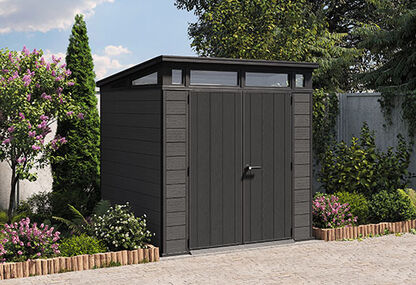 Cortina Graphite Medium Storage Shed - 7x7 Shed - Keter US