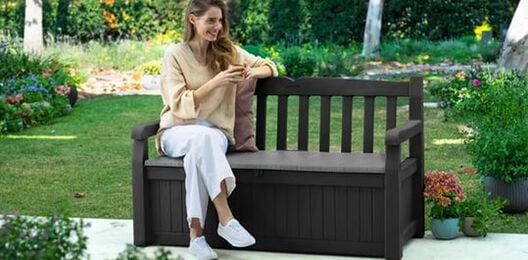 Solana Grey 70 Gallon Outdoor Storage Bench - Keter US