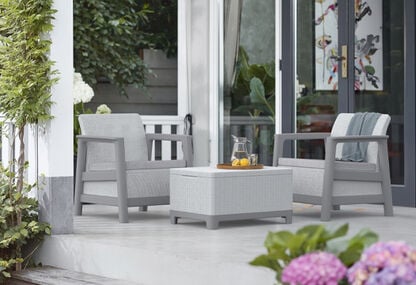 Scandi Linea 2 Seater Balcony Set with Storage Table - Grey