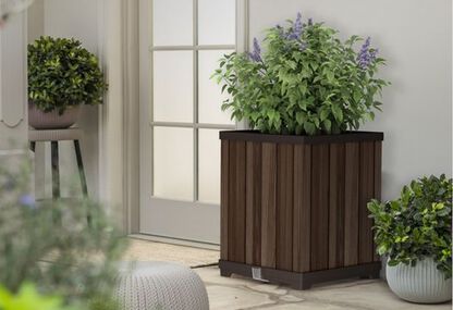 Self Watering Rosewood Brown Square Tall Planter - Keter US
