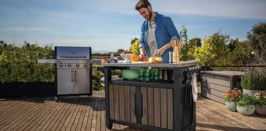 Unity XL Rosewood Outdoor Kitchen Cart With Storage - Keter US