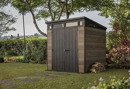 Signature Walnut Brown Medium Storage Shed - 7x7 Shed - Keter US