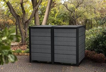 Hide Away 96 Gallon Outdoor Trash Can Shed - Graphite - Keter Canada