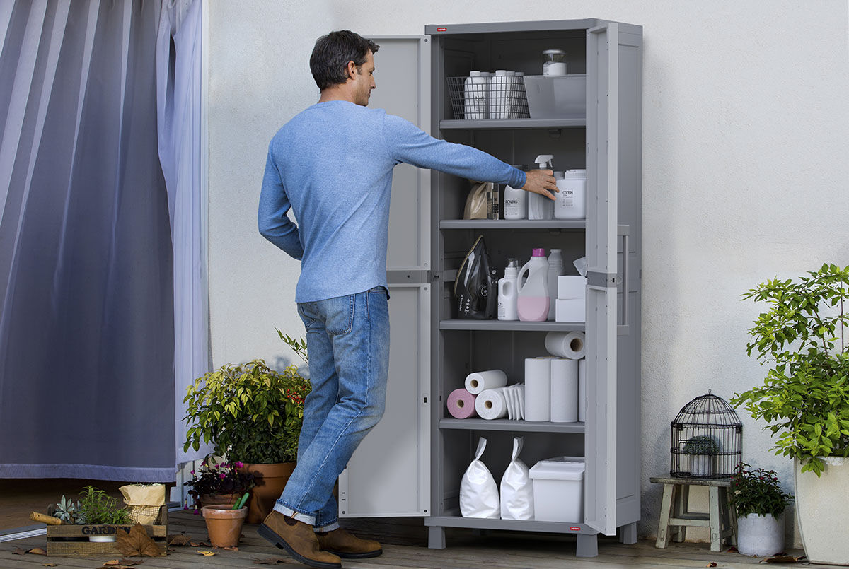 Free Standing Plastic Tall Storage Cabinet with 4 Adjustable Shelves White & Grey Keter Optima Wonder 72 x 31 x 18 in 