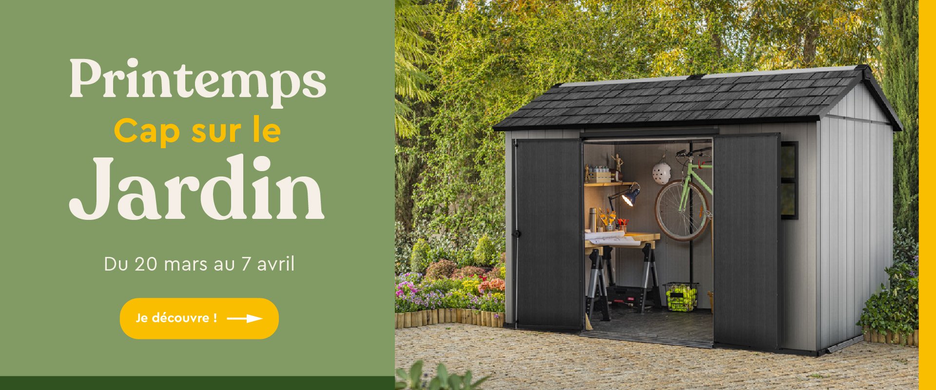 Abri de jardin ouvert au printemps