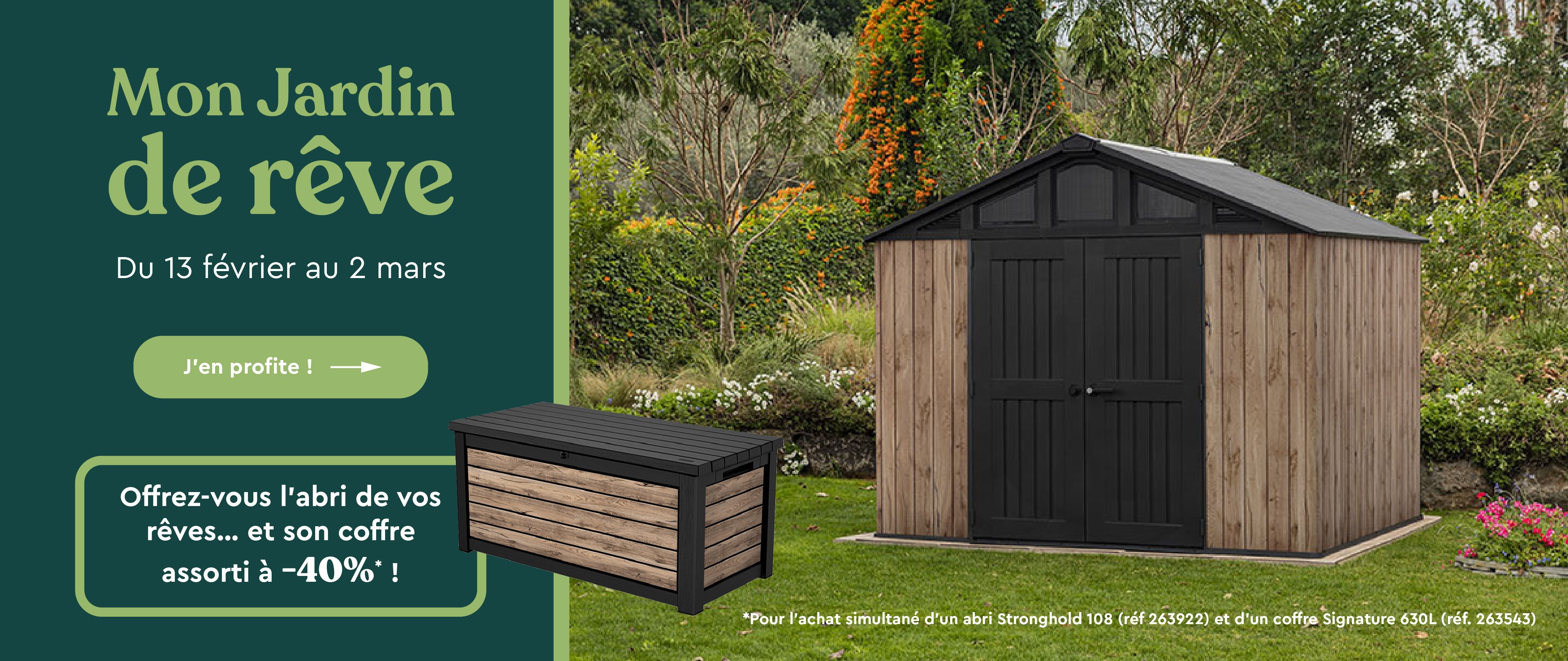 Offre promotionelle abri et coffre de jardin assorti