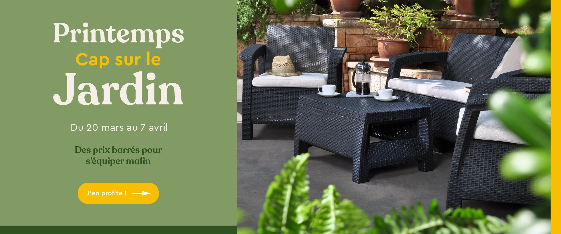 Salon de jardin aspect rotin au printemps