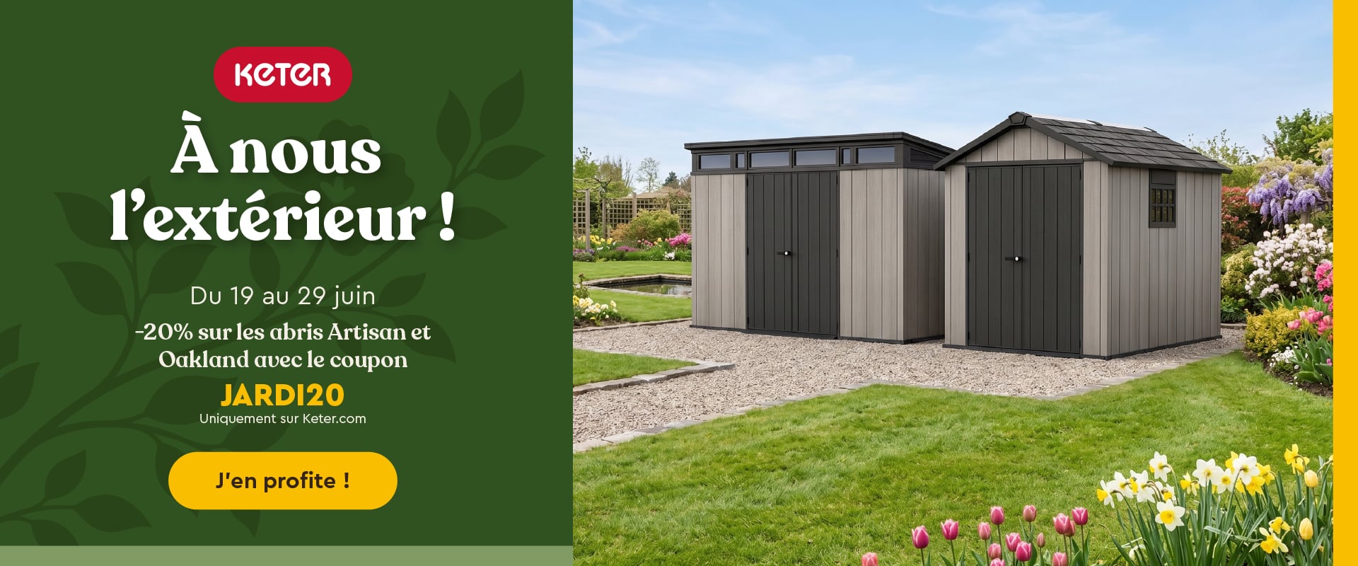 Coupon -20% sur une s&eacute;lection d'abri de jardin