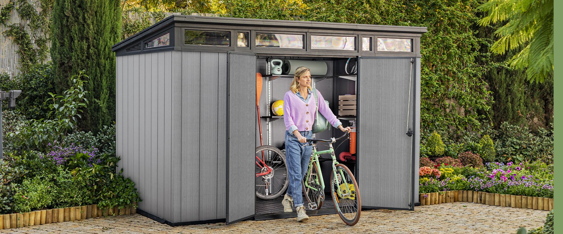 Keter Artisan 2.0 Garden Shed with doors open