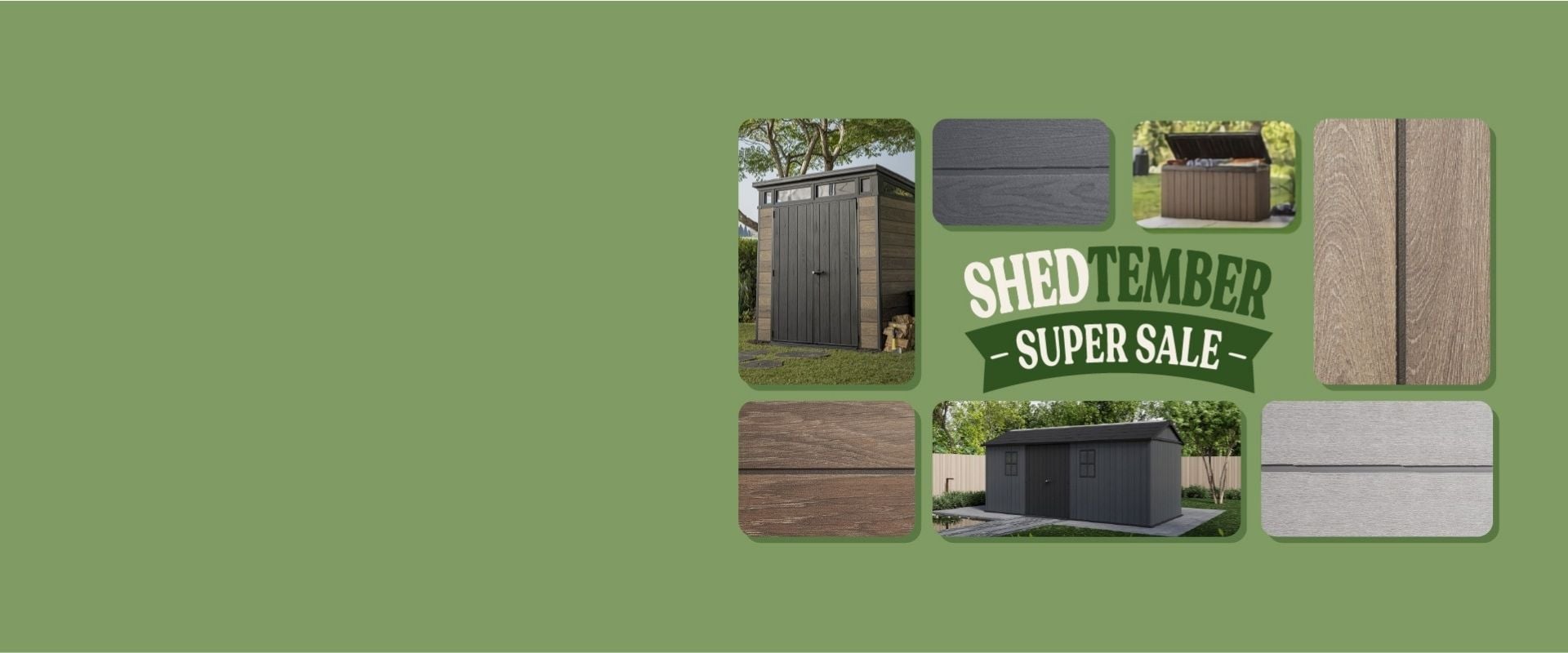 Keter sheds and product finishes with callout Shedtember Super Sale