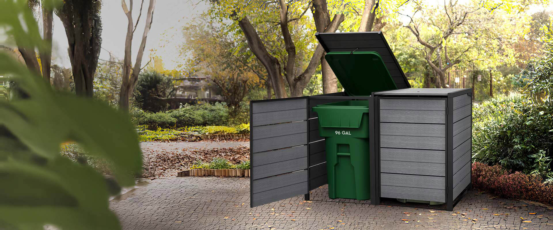 keter hide away small trash can enclosure gray